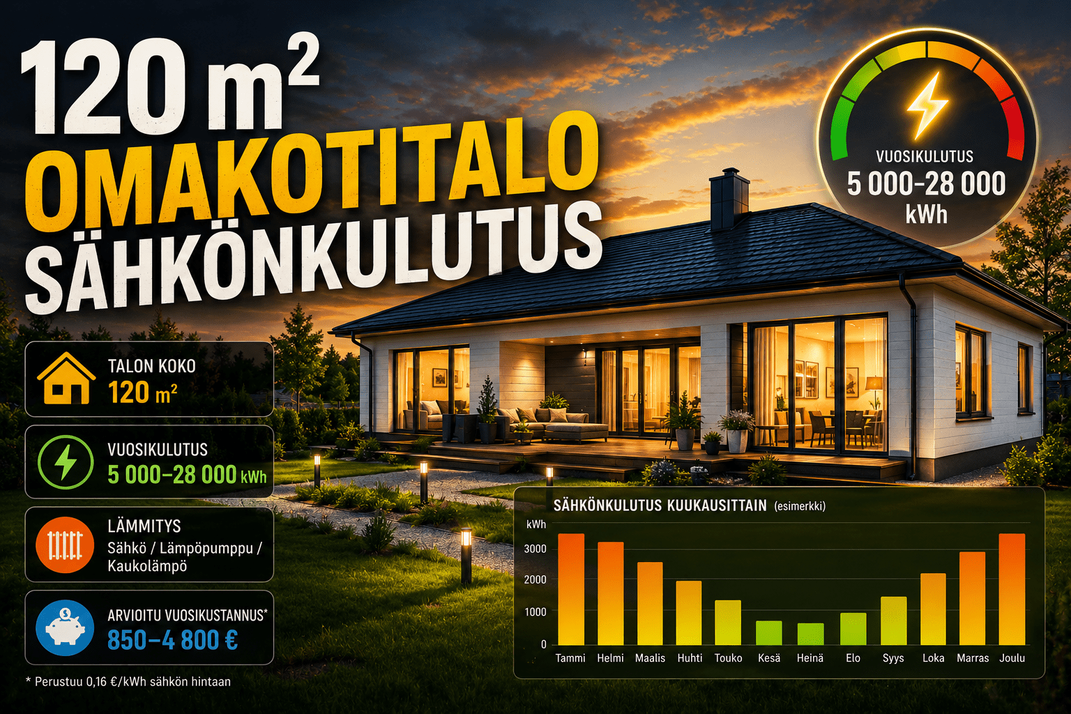 120 neliön omakotitalon sähkönkulutus