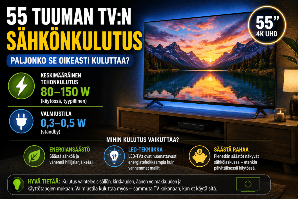 55 tuuman tv:n sähkönkulutus